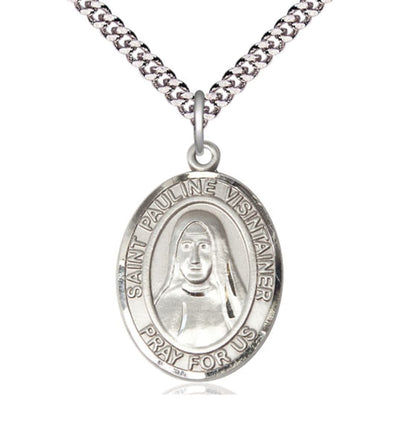 St Pauline Visintainer Sterling Silver Oval Large Medal Necklace w/Plated Chain, Bliss Manufacturing