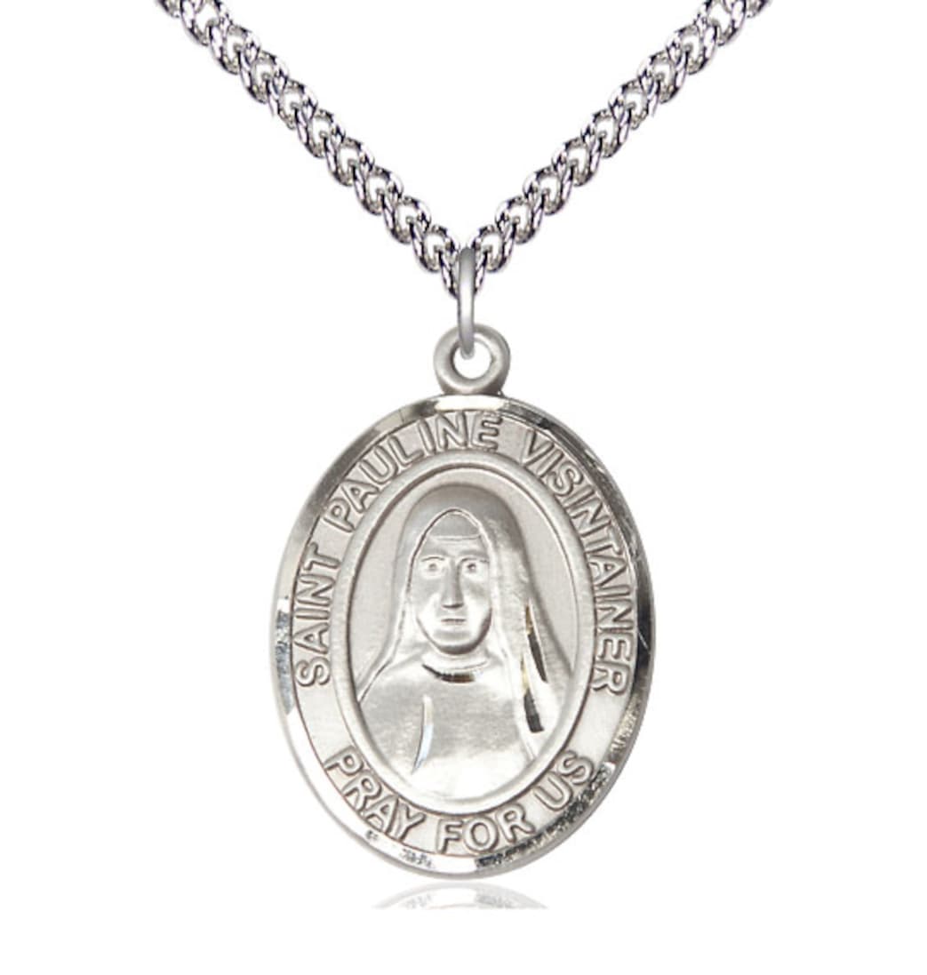 Bliss St Pauline Visintainer Sterling Silver Oval Large Medal Necklace w/Sterling Silver Chain,