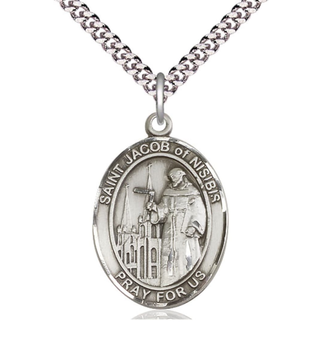 Bliss Pewter St Jacob of Nisibis Pendant on a 24 inch Plated Heavy Curb Chain,