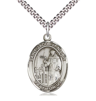 Pewter St Jacob of Nisibis Pendant on a 24 inch Plated Heavy Curb Chain, Bliss Manufacturing