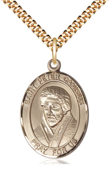 St Peter Canisius Gold-filled Oval Engravable Large Medal Necklace with Plated Chain, Bliss Manufacturing