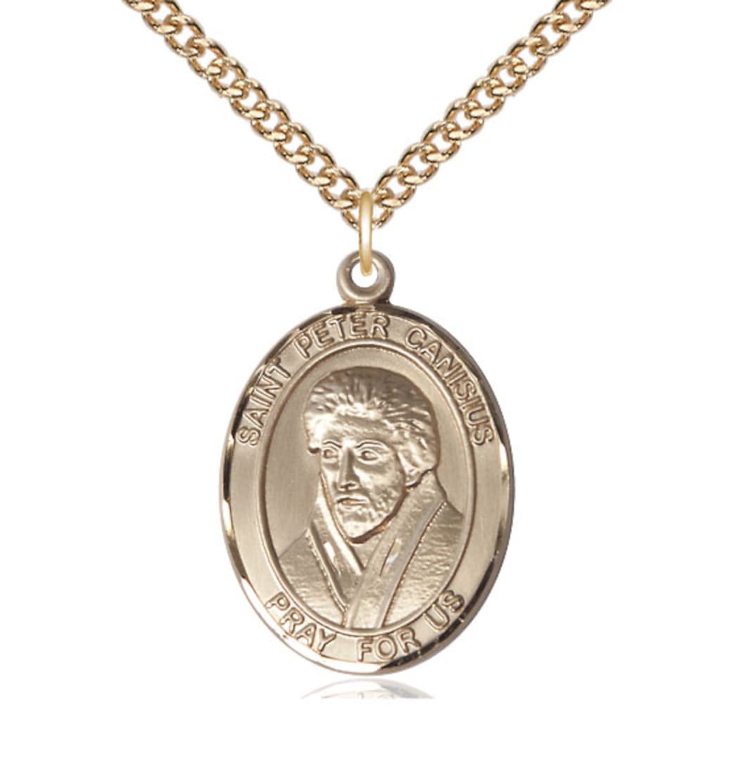 Bliss St Peter Canisius Gold-filled Oval Engravable Large Medal Necklace with Gold-filled Chain,