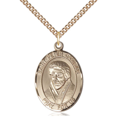 St Peter Canisius 14kt Gold Oval Large Medal with 14kt Chain, Bliss Manufacturing