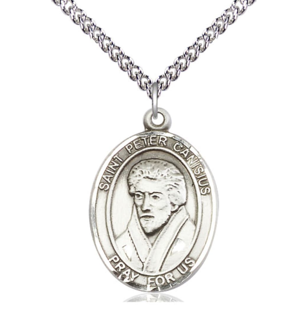 Bliss St Peter Canisius Sterling Silver Oval Large Medal Necklace with Sterling Chain,