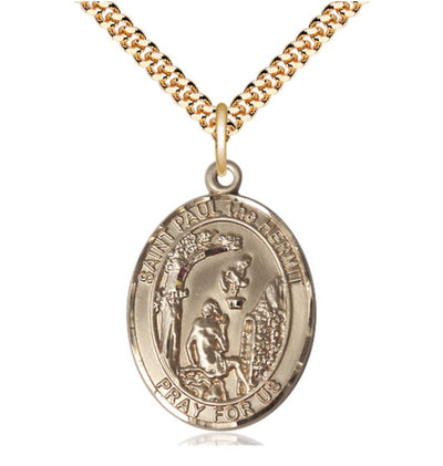 Large St Paul the Hermit Gold-filled Oval Engravable Medal Necklace w/Plated Chain, Bliss Manufacturing
