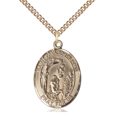 St Paul the Hermit 14kt Gold Oval Large Medal with 14kt Gold Chain, Bliss Manufacturing
