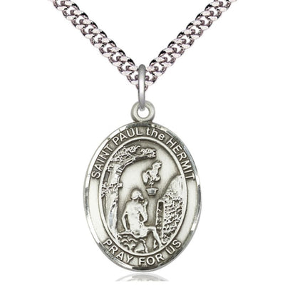St Paul the Hermit Sterling Silver Oval Larger Medal Necklace w/Plated Chain, Bliss Manufacturing