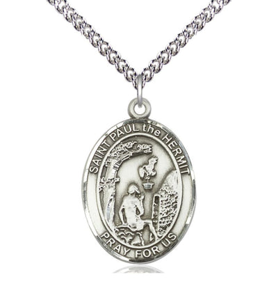 St Paul the Hermit Sterling Silver Oval Larger Medal Necklace w/Sterling Chain, Bliss Manufacturing