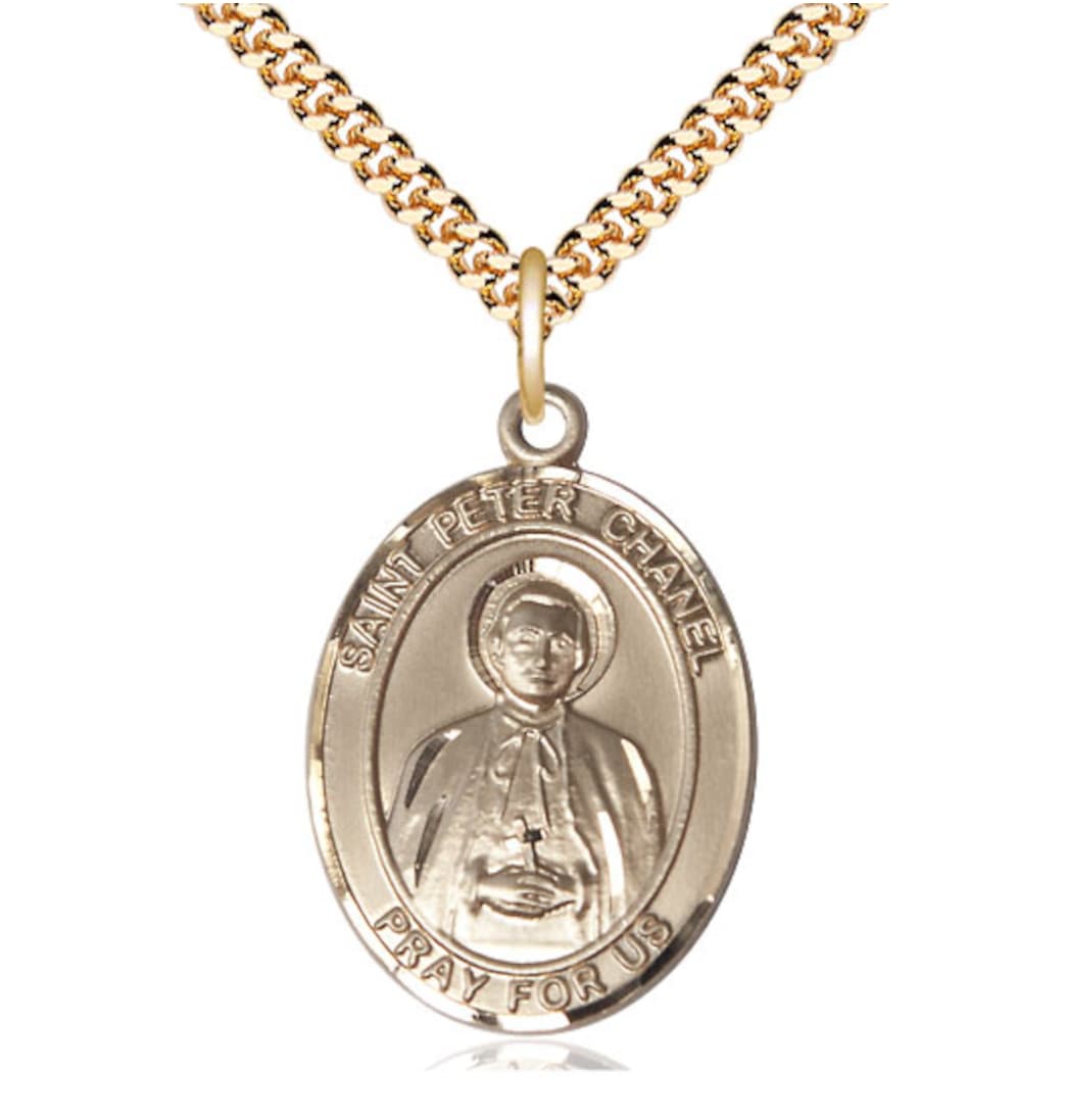 Bliss Large 14kt Gold Filled St Peter Chanel Pendant on a 24 inch Gold Plate Heavy Curb Chain,