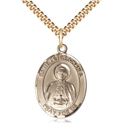 Large 14kt Gold Filled St Peter Chanel Pendant on a 24 inch Gold Plate Heavy Curb Chain, Bliss Manufacturing