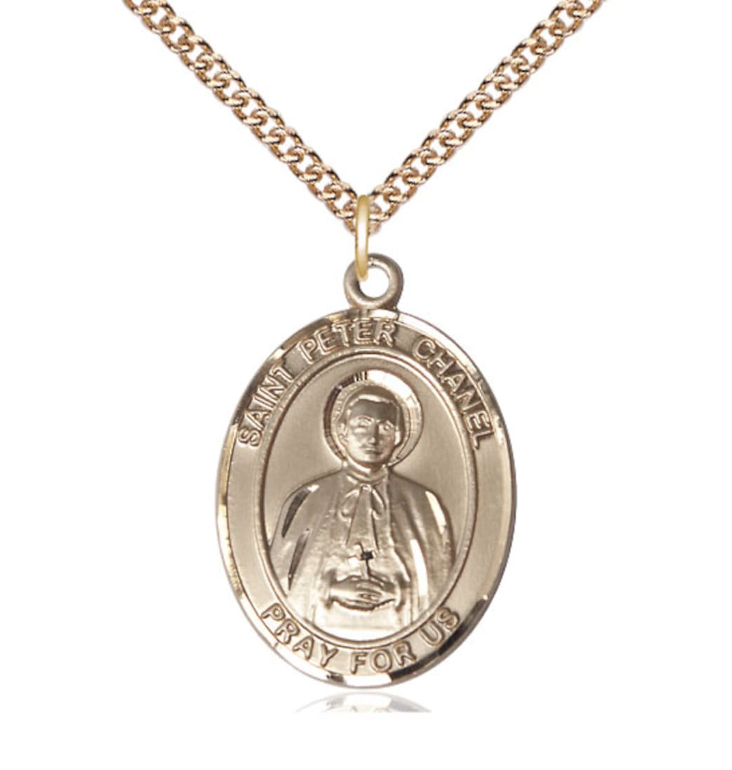 Bliss Manufacturing St Peter Chanel 14kt Gold Oval Large Medal with 14kt Chain,