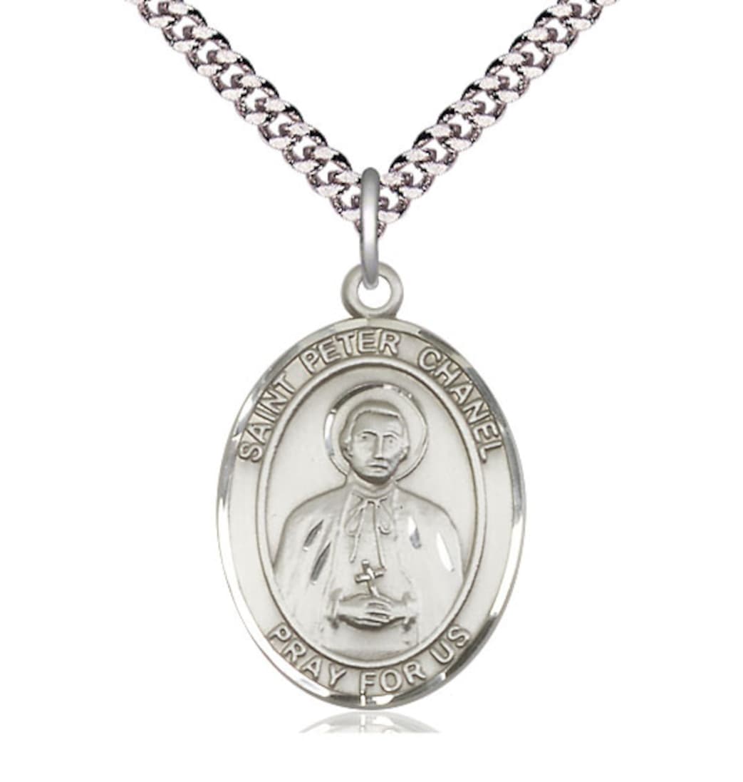 Bliss St Peter Chanel Pewter Oval Engravable Large Medal Necklace with Chain,