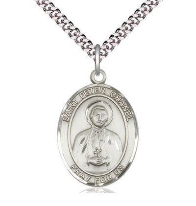 Sterling Silver St Peter Chanel Pendant on a 24 inch Light Rhodium Heavy Curb Chain, Bliss Manufacturing