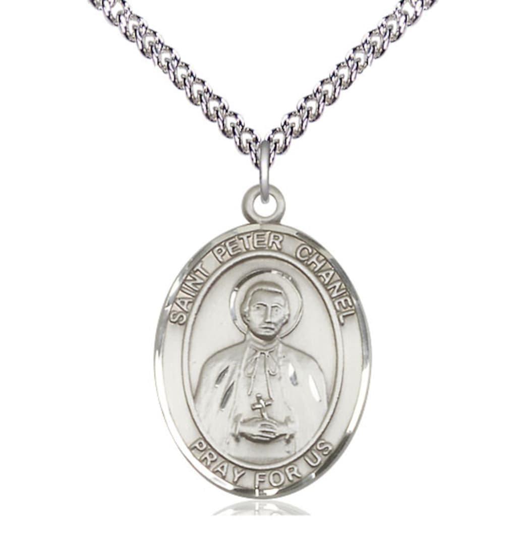 Bliss Sterling Silver St Peter Chanel Pendant on a 24 inch Sterling Silver Heavy Curb Chain,