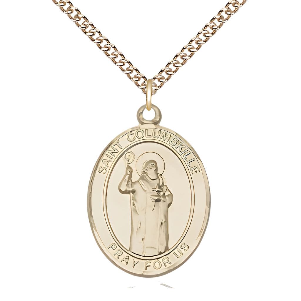 Bliss St. Columbkille 14kt Gold Oval Medal with 14kt Gold Chain, 1-inch,