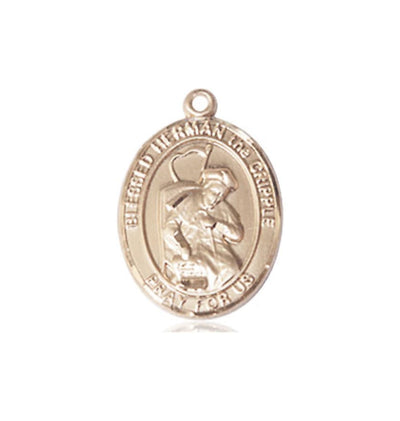 Blessed Herman the Cripple 14kt Gold Oval Large Medal, Bliss Manufacturing