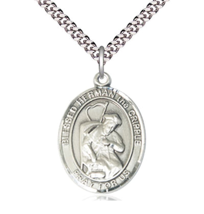 Blessed Herman the Cripple Pewter Oval Engravable Large Medal Necklace, Bliss Manufacturing