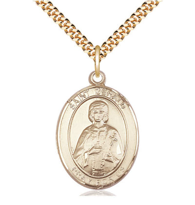 St Gerald Gold Filled Large Oval Medal Necklace with Gold Plated Chain, Bliss Manufacturing