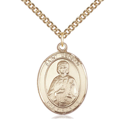 St Gerald Gold Filled Large Oval Medal Necklace with Gold Filled Chain, Bliss Manufacturing
