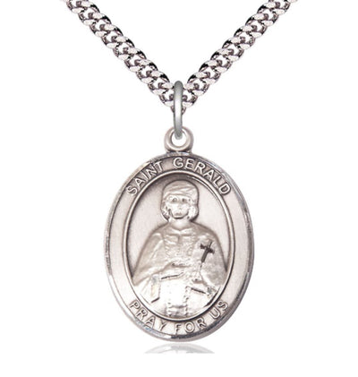 St Gerald Sterling Silver Oval Large Medal Necklace with Plated Chain, Bliss Manufacturing