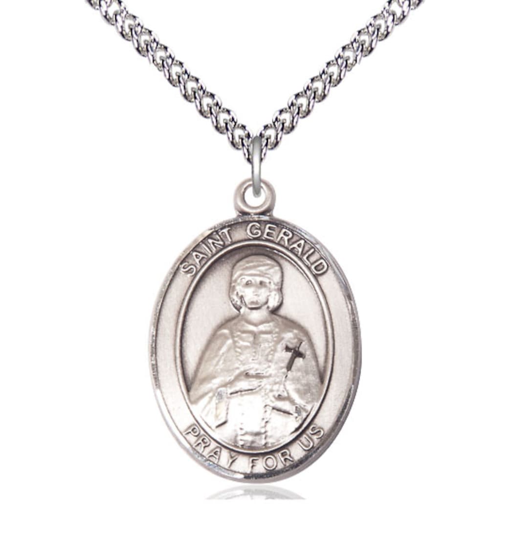 Bliss St Gerald Sterling Silver Oval Large Medal Necklace with Sterling Silver Chain,