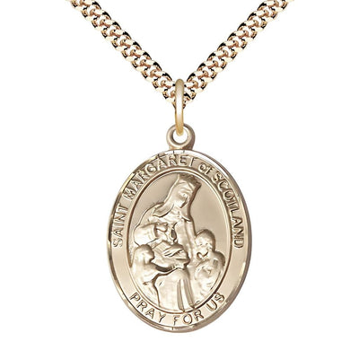 St. Margaret of Scotland Gold-filled Engravable Medal with Gold-plated Chain, 1-inch, Bliss Manufacturing