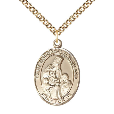 St. Margaret of Scotland Gold-filled Engravable Medal with Gold-filled Chain, 1-inch, Bliss Manufacturing