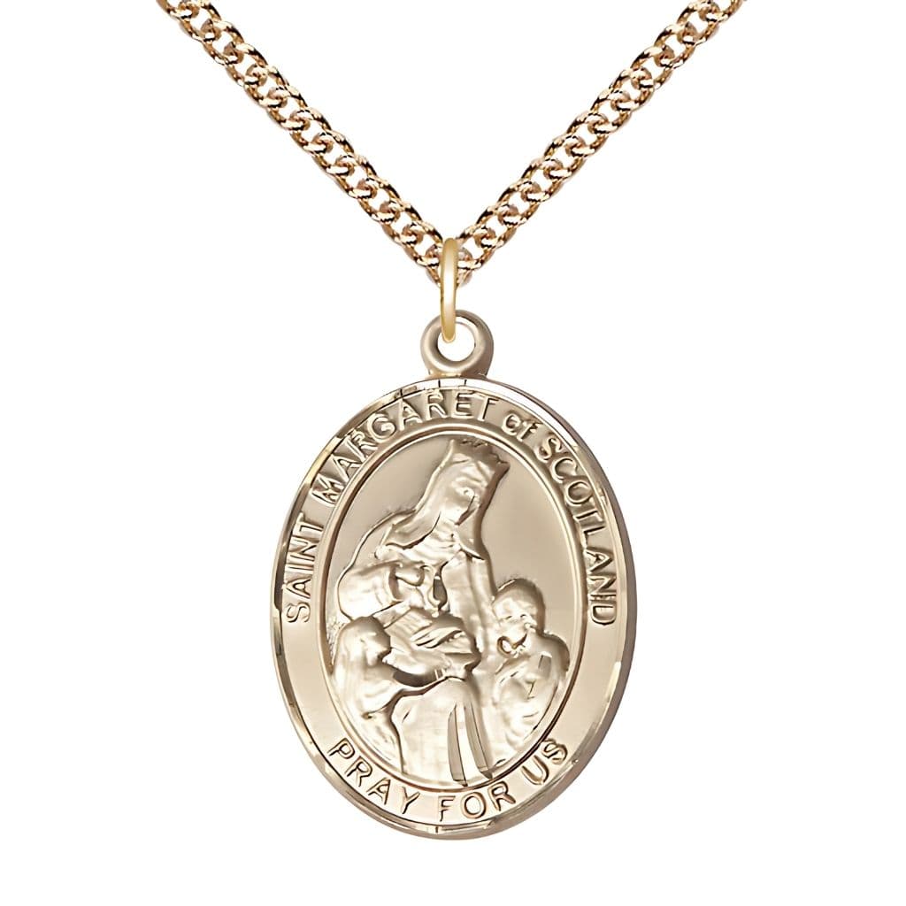 Bliss St. Margaret of Scotland 14kt Gold Engravable Medal with 14kt Gold Chain, 1-inch,