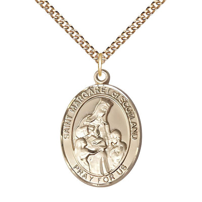 St. Margaret of Scotland 14kt Gold Engravable Medal with 14kt Gold Chain, 1-inch, Bliss Manufacturing