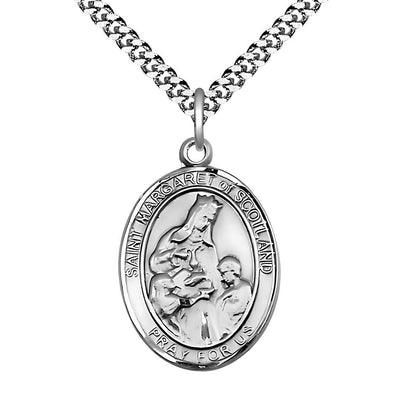 St. Margaret of Scotland Sterling Silver Engravable Medal Necklace with Plated Chain, 1-inch, Bliss Manufacturing