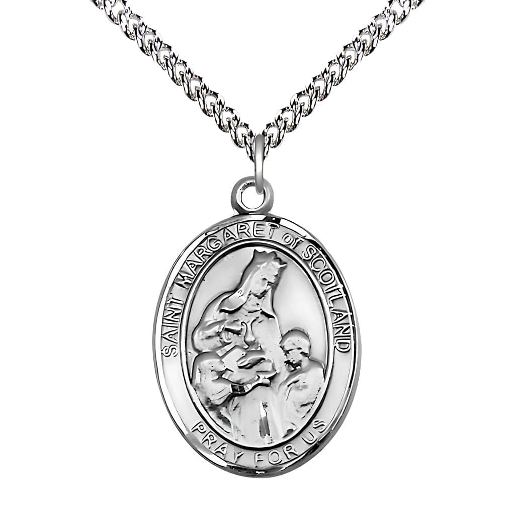 Bliss St. Margaret of Scotland Sterling Silver Engravable Medal Necklace with Sterling Silver Chain, 1-inch,