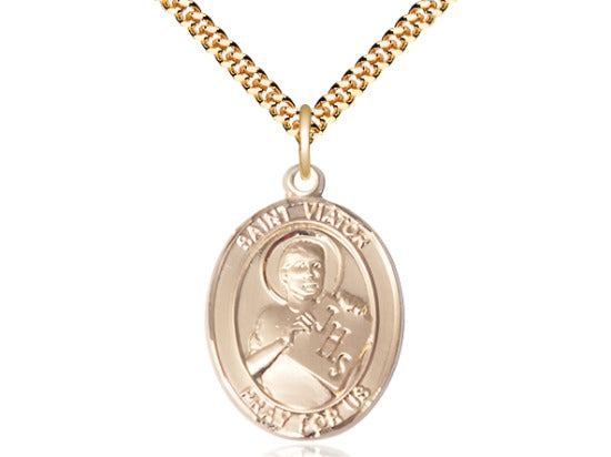 Large Bliss 14kt Gold Filled St Viator of Bergamo Pendant on a 24 inch Gold Plate Heavy Curb Chain,