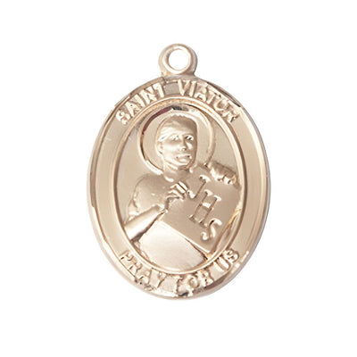 St. Viator of Bergamo 14kt Gold Oval Medal Pendant, Measures 1-inch tall by 3/4-inch wide, Bliss Manufacturing