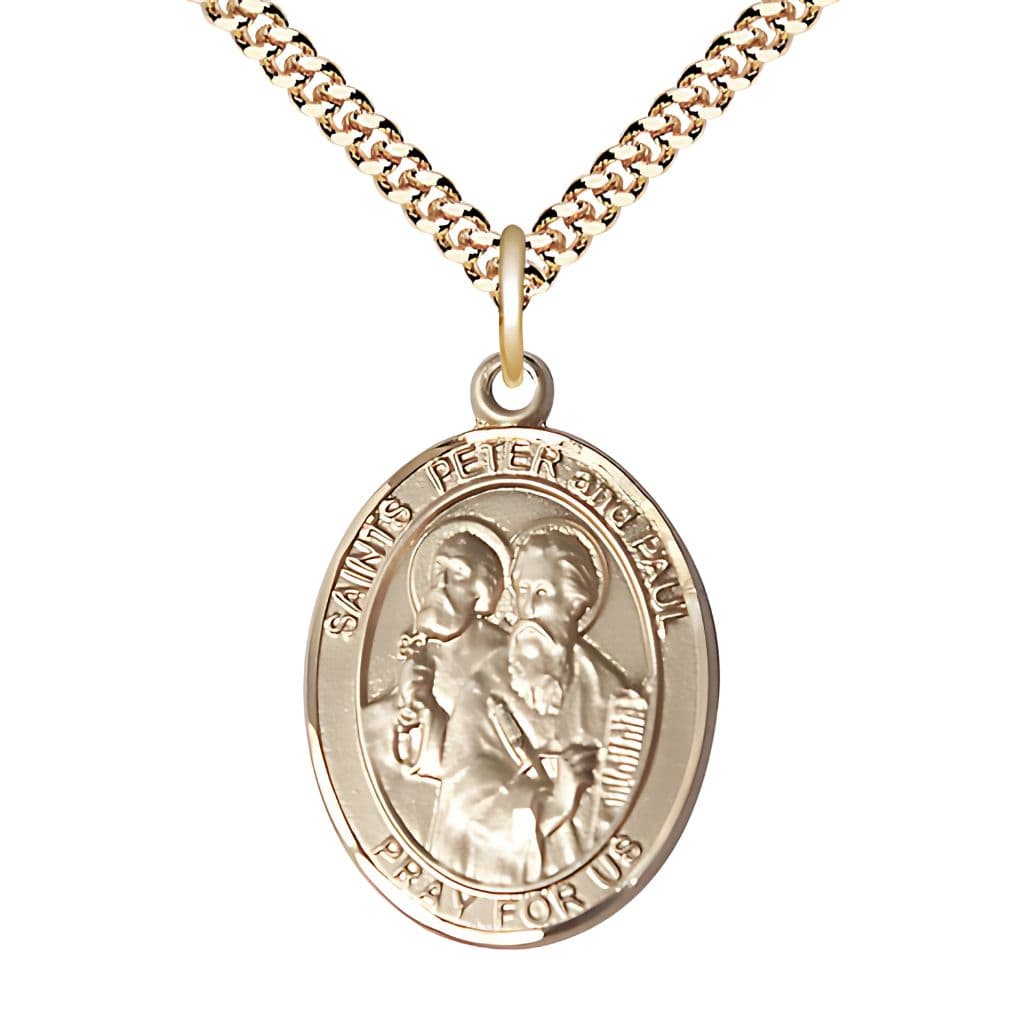 St. Peter & St. Paul 14kt Gold-filled Oval Engravable Medal Necklace, 1-inch with Plated Chain,