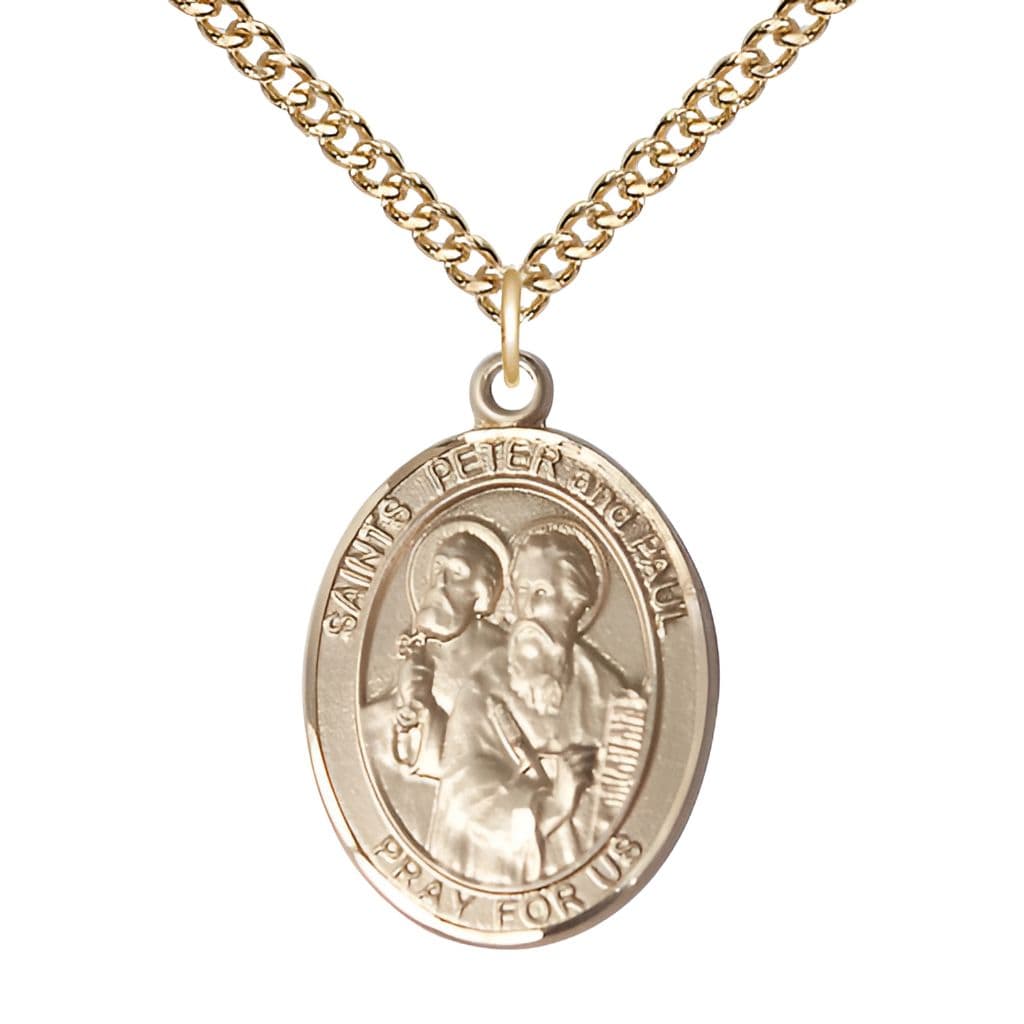 St. Peter & St. Paul 14kt Gold-filled Oval Engravable Medal Necklace, 1-inch with Gold-filled Chain,