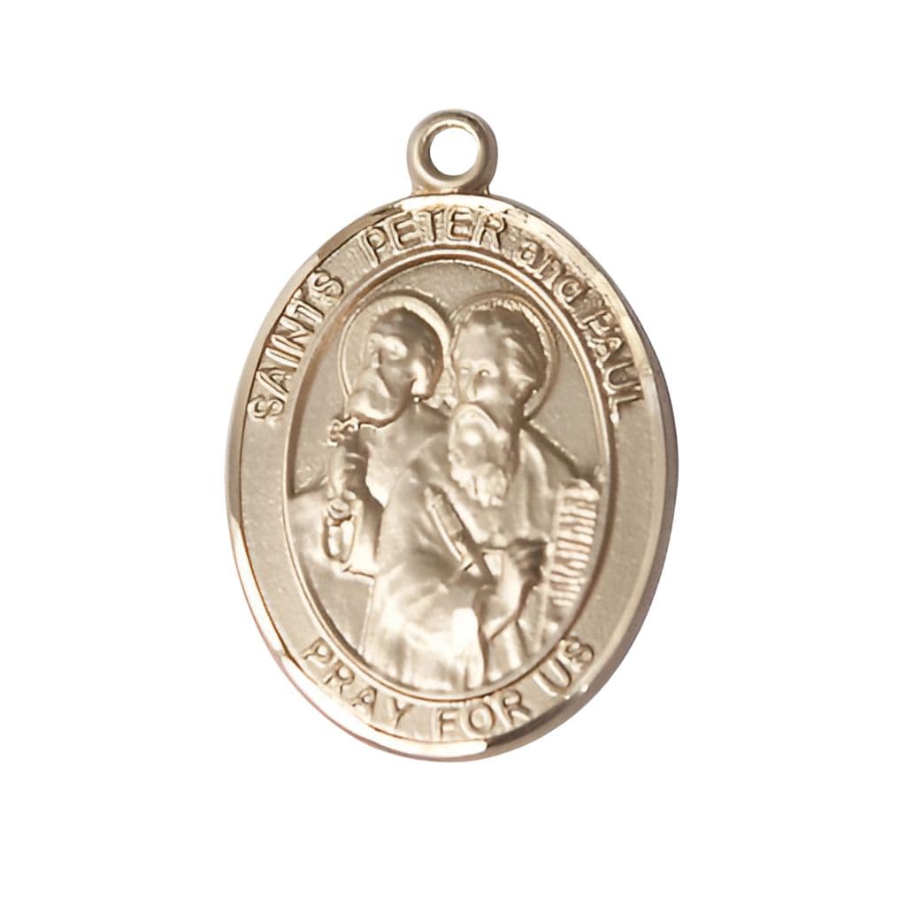 Bliss St. Peter & St. Paul 14kt Gold Oval Medal, 1-inch,
