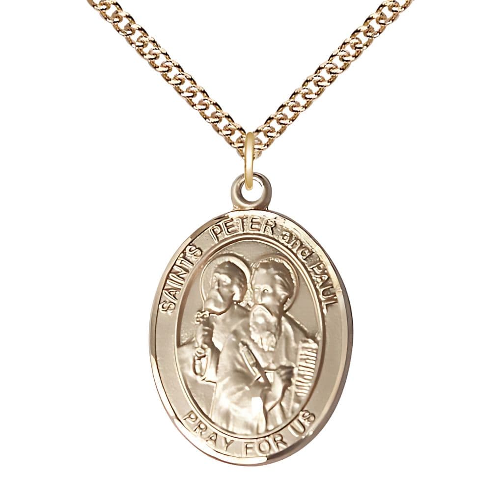 Bliss St. Peter & St. Paul 14kt Gold Oval Medal with 14k Gold Chain, 1-inch,
