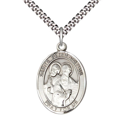 St. Peter & St. Paul Sterling Silver Oval Engravable 1-inch Medal in USA, Bliss Manufacturing