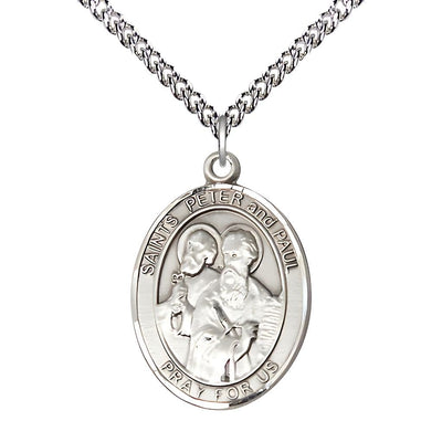 St. Peter & St. Paul Sterling Silver Oval Engravable 1-inch with Sterling Chain, Bliss Manufacturing