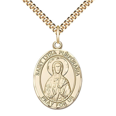Lydia Purpuraria 14kt Gold-filled Oval Medal Pendant with Gold-plated Chain, Measures 1-inch tall by 3/4-inch wide, Bliss Manufacturing