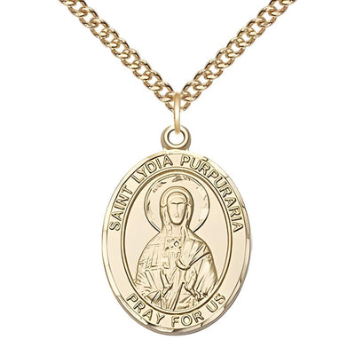 Lydia Purpuraria 14kt Gold Oval Medal Pendant with 14kt Gold Chain, Measures 1-inch tall by 3/4-inch wide, Bliss Manufacturing