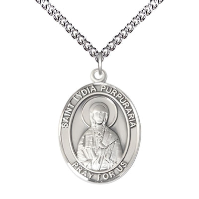 Lydia Purpuraria Sterling Silver Oval Medal Pendant with Sterling Chain, Measures 1-inch tall by 3/4-inch wide, Bliss Manufacturing