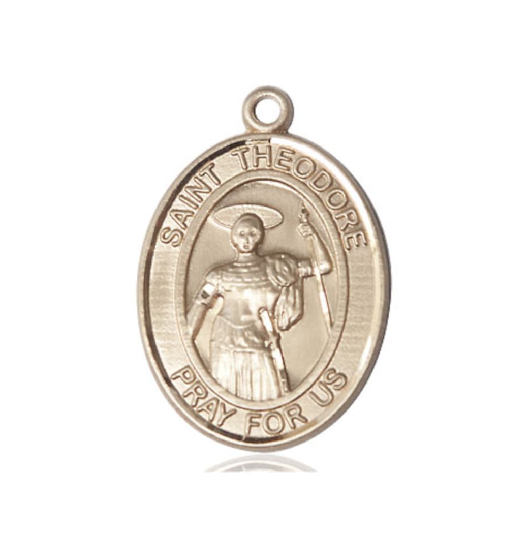 Bliss St Theodore Stratelates 14kt Gold Oval Engravable Medium Medal,