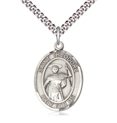 St Theodore Stratelates Pewter Oval Engravable Large Medal Necklace, Bliss Manufacturing