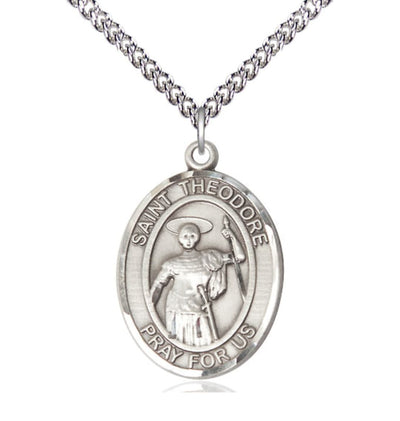 Sterling Silver St Theodore Stratelates Pendant on a 24 inch Sterling Silver Heavy Curb Chain, Bliss Manufacturing