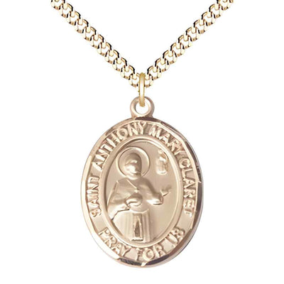 Large Saint Anthony Mary Claret 14kt Gold-filled Oval Medal Pendant with Gold-plated Curb Chain with Deluxe Gift Box | Bliss Manufacturing