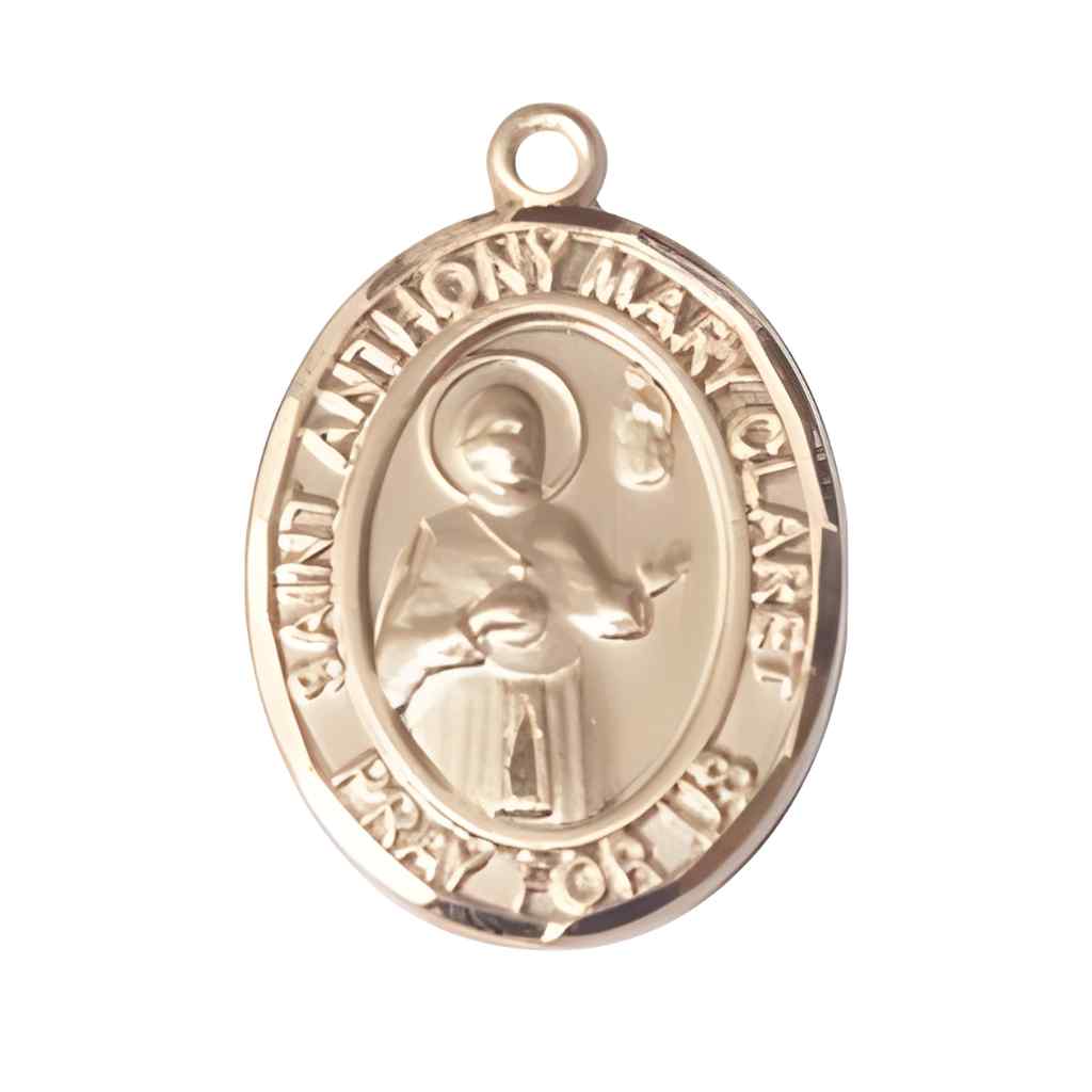 Large Saint Anthony Mary Claret 14kt Gold Oval Medal Pendant comes with Deluxe Gift Box | Bliss Manufacturing
