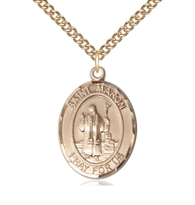14kt Gold Filled St Maron Pendant on a 24 inch Gold Filled Heavy Curb Chain, Bliss Manufacturing