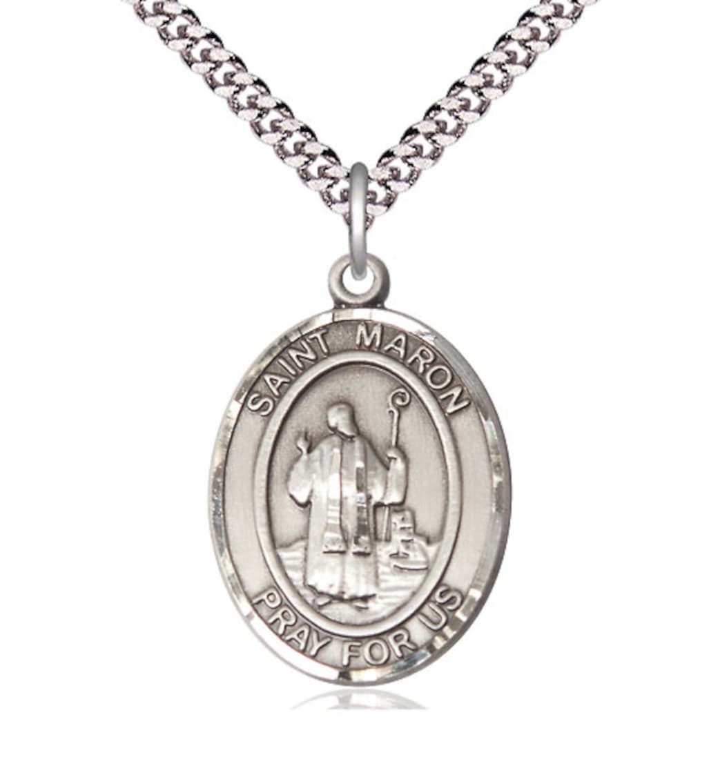 Bliss St Maron Pewter Oval Engravable Large Medal Necklace,