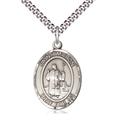 St Maron Pewter Oval Engravable Large Medal Necklace, Bliss Manufacturing